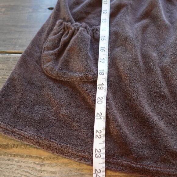 VTG 90s Y2K Terrycloth Babydoll Dress Small Brown Halter Smocked Mini Cover Up - Picture 5 of 6